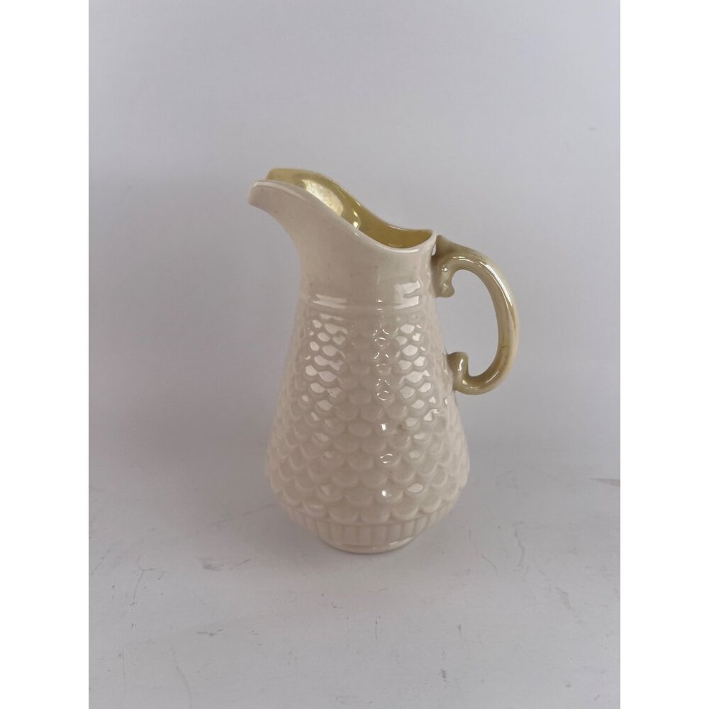 Vintage Belleek SmallFish Scale Creamer Jug Pitcher Yellow W/ 4th Green Marking
